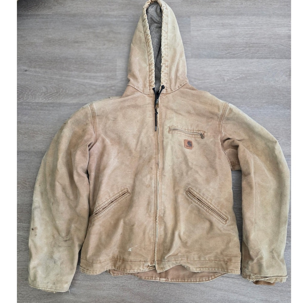 Carhartt J141 BRN Sandstone Sierra Jacket Sherpa Lined Hooded Brown Mens Medium